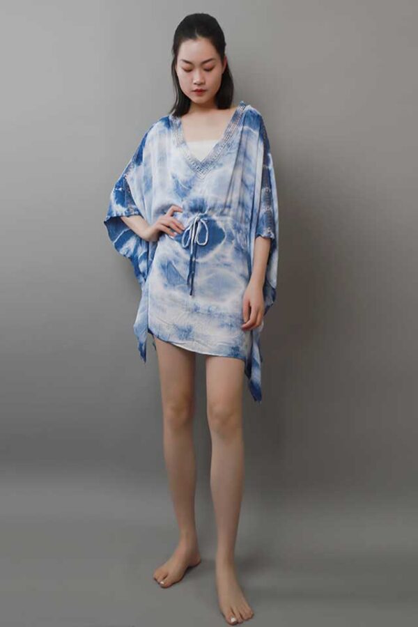 BLUE TIE DYED SUMMER KIMONO FRONT 1