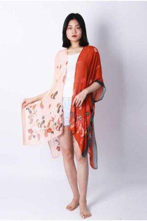 Contrast color floral print beach cover-up