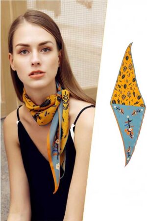 Contrast-color-floral-print-Rhombus-scarf