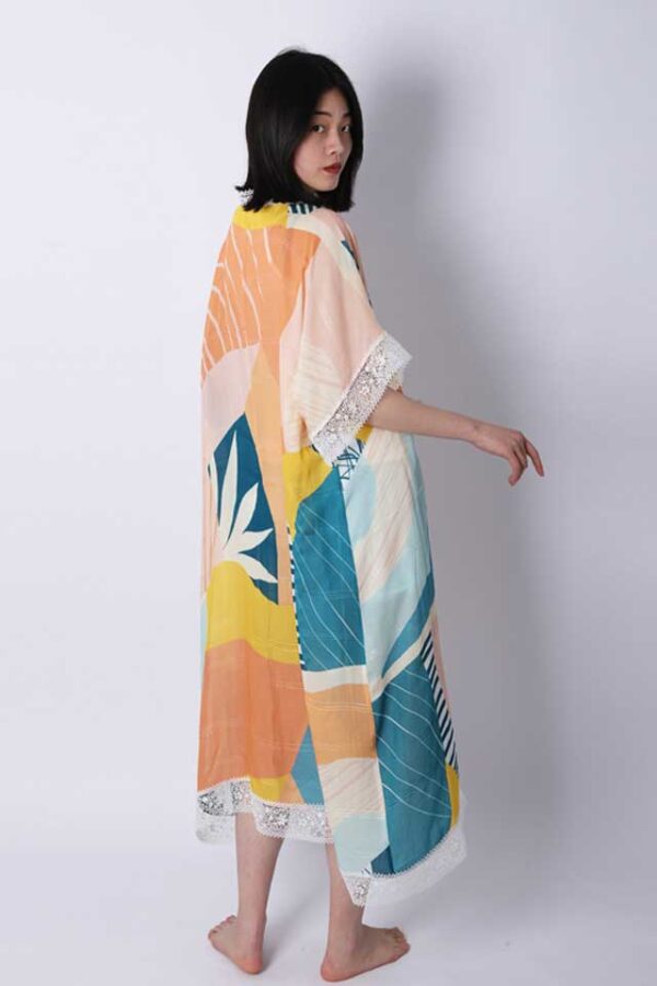 Geomatric pattern floral ladies dress skirts-back-(3)
