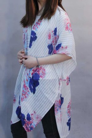 Floral-stripe-print-kimono